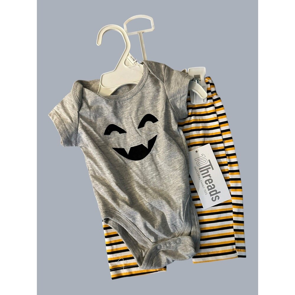 NWT 10Threads Halloween Outfit Set Unisex Striped Pants Pumpkin 0-3 Months